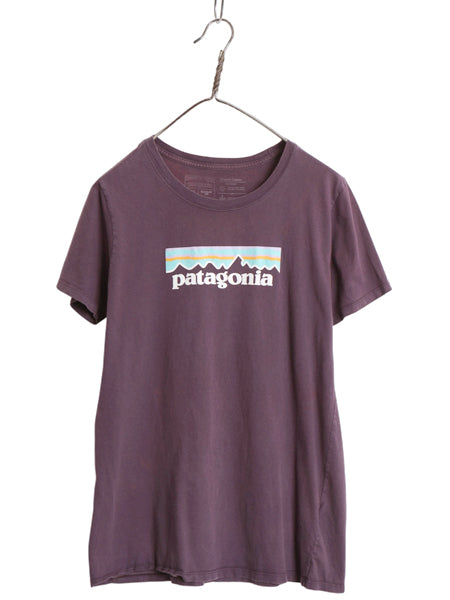 パタゴニア ロゴ プリント 半袖 Tシャツ レディース M アウトドア 18年製 オーガニック コットン カットソー グラフィック フィッツロイ 紫