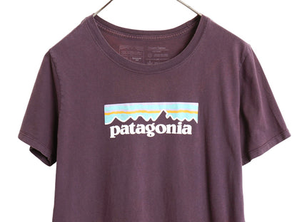 パタゴニア ロゴ プリント 半袖 Tシャツ レディース M アウトドア 18年製 オーガニック コットン カットソー グラフィック フィッツロイ 紫
