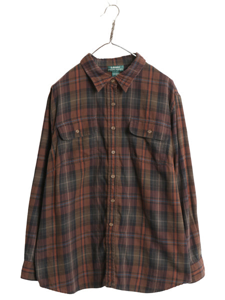 90s ローレン ラルフローレン チェック 長袖 フランネル シャツ レディース XL 程 オールド ポロ コットン ツイル ネルシャツ 大きいサイズ