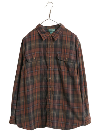 90s ローレン ラルフローレン チェック 長袖 フランネル シャツ レディース XL 程 オールド ポロ コットン ツイル ネルシャツ 大きいサイズ