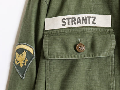 60s 米軍実物 US ARMY コットン サテン ユーティリティ シャツ M 程 ヴィンテージ 60年製 OG107 筒袖 1st 後期 ミリタリー 軍物 ワッペン