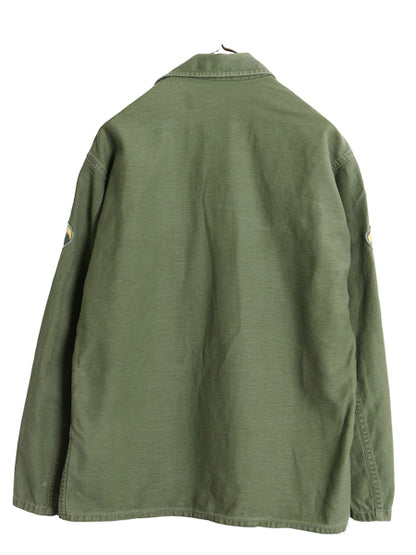 60s 米軍実物 US ARMY コットン サテン ユーティリティ シャツ M 程 ヴィンテージ 60年製 OG107 筒袖 1st 後期 ミリタリー 軍物 ワッペン