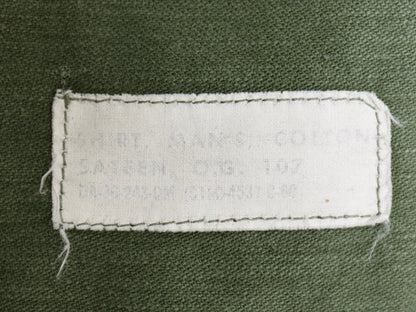 60s 米軍実物 US ARMY コットン サテン ユーティリティ シャツ M 程 ヴィンテージ 60年製 OG107 筒袖 1st 後期 ミリタリー 軍物 ワッペン