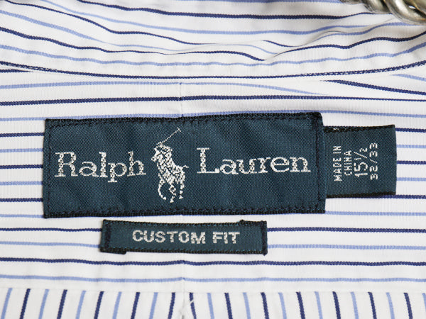 00s ラルフローレン ストライプ 長袖 ボタンダウン シャツ メンズ M 程 オールド ポロ CUSTOM FIT コットン ワンポイント ポニー 細身 薄手