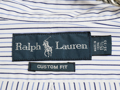 00s ラルフローレン ストライプ 長袖 ボタンダウン シャツ メンズ M 程 オールド ポロ CUSTOM FIT コットン ワンポイント ポニー 細身 薄手