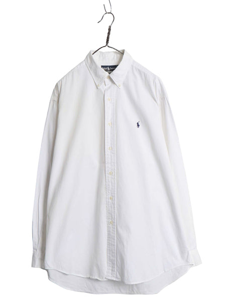 90s ラルフローレン 長袖 ボタンダウン シャツ メンズ L / オールド ポロ 長袖シャツ コットン ワイシャツ ビジネス ワンポイント ホワイト