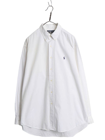 90s ラルフローレン 長袖 ボタンダウン シャツ メンズ L / オールド ポロ 長袖シャツ コットン ワイシャツ ビジネス ワンポイント ホワイト