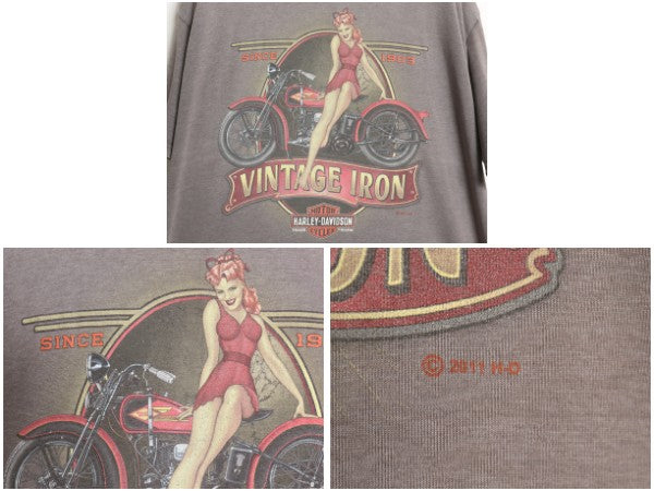 USA製 ハーレー ダビッドソン 両面 プリント 半袖 Tシャツ メンズ XL / 古着 オフィシャル ピンナップガール バイク イラスト 大きいサイズ