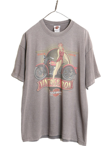 USA製 ハーレー ダビッドソン 両面 プリント 半袖 Tシャツ メンズ XL / 古着 オフィシャル ピンナップガール バイク イラスト 大きいサイズ
