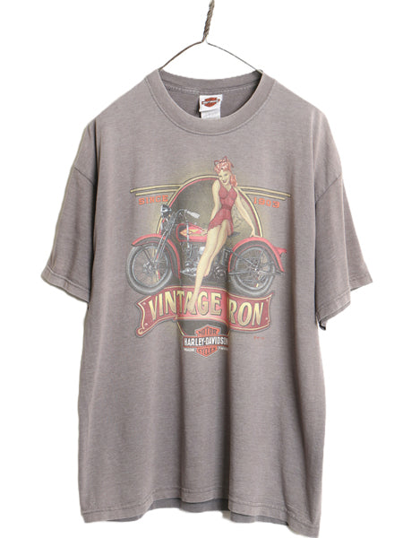 USA製 ハーレー ダビッドソン 両面 プリント 半袖 Tシャツ メンズ XL / 古着 オフィシャル ピンナップガール バイク イラスト 大きいサイズ