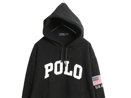 ポロ ラルフローレン フリース パーカー ジャケット メンズ XL 古着 プルオーバー フード 星条旗 USA ビッグロゴ 大きいサイズ 黒 トップス