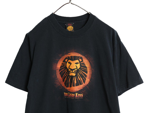 00s ライオンキング イラスト プリント Tシャツ メンズ M 古着 オールド 映画 ムービー ディズニー オフィシャル ミュージカル アニメ  黒