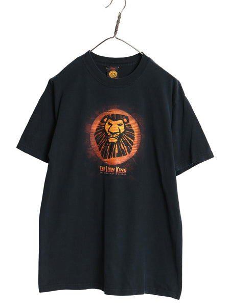 00s ライオンキング イラスト プリント Tシャツ メンズ M 古着 オールド 映画 ムービー ディズニー オフィシャル ミュージカル アニメ  黒