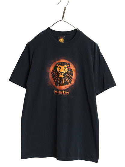 00s ライオンキング イラスト プリント Tシャツ メンズ M 古着 オールド 映画 ムービー ディズニー オフィシャル ミュージカル アニメ  黒