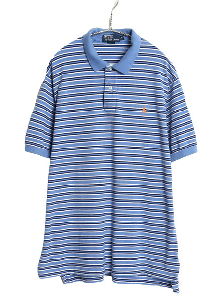 00s ポロ ラルフローレン ボーダー 鹿の子 半袖 ポロシャツ メンズ XL オールド 半袖シャツ ワンポイント コットン シンプル 大きいサイズ