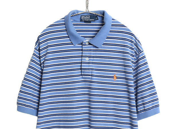00s ポロ ラルフローレン ボーダー 鹿の子 半袖 ポロシャツ メンズ XL オールド 半袖シャツ ワンポイント コットン シンプル 大きいサイズ
