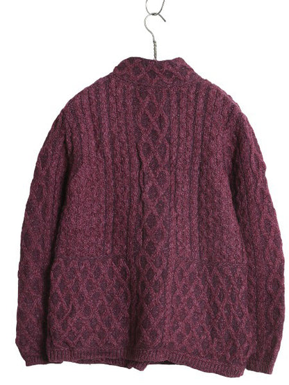 アイルランド製 aran crafts フルジップ フィッシャーマン ニット セーター レディース M 古着 メリノ ウール ジャケット アラン ケーブル