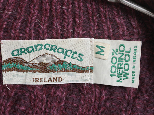 アイルランド製 aran crafts フルジップ フィッシャーマン ニット セーター レディース M 古着 メリノ ウール ジャケット アラン ケーブル