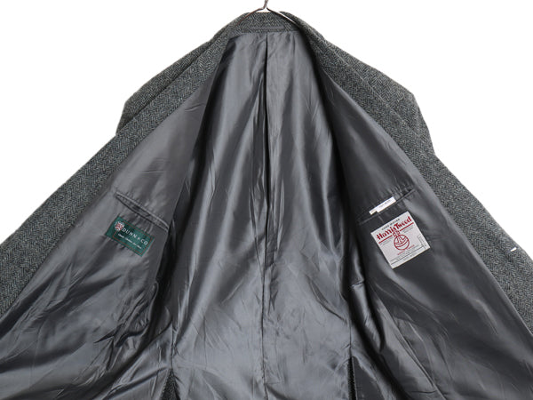 90s DUNN&Co ハリスツイード テーラード ジャケット メンズ XL 程 オールド ウール ブレザー ダン社 大きいサイズ ヘリンボーン ストライプ