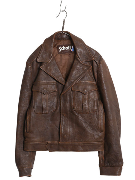 90s USA製 ★ ショット 本革 レザー アイク ジャケット 40 メンズ L / 革ジャン イギリス軍 バトルドレス ミリタリー タイプ ショート丈 茶