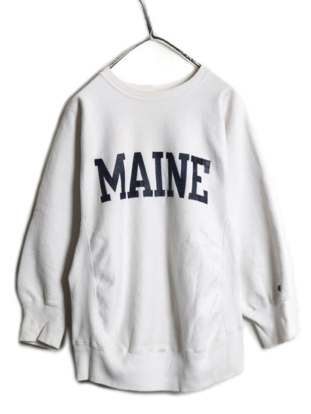 80s USA製 ★ チャンピオン リバースウィーブ プリント スウェット メンズ M 古着 ヴィンテージ 裏起毛 トレーナー カレッジ トリコタグ 白