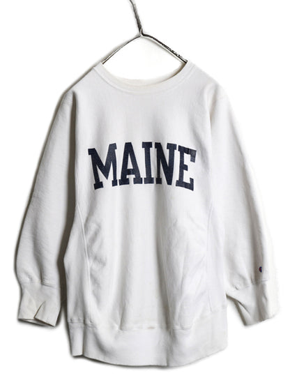 80s USA製 ★ チャンピオン リバースウィーブ プリント スウェット メンズ M 古着 ヴィンテージ 裏起毛 トレーナー カレッジ トリコタグ 白