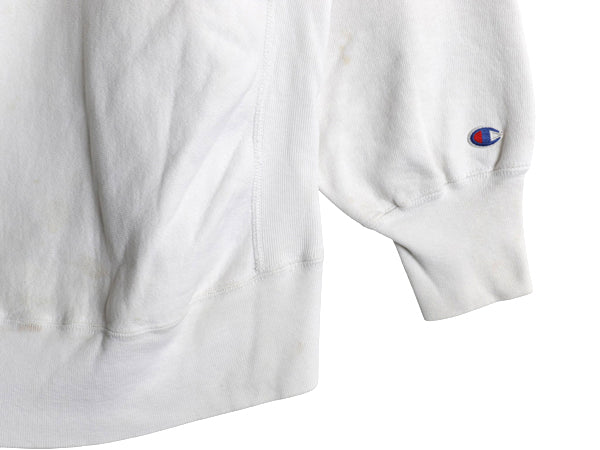 80s USA製 ★ チャンピオン リバースウィーブ プリント スウェット メンズ M 古着 ヴィンテージ 裏起毛 トレーナー カレッジ トリコタグ 白