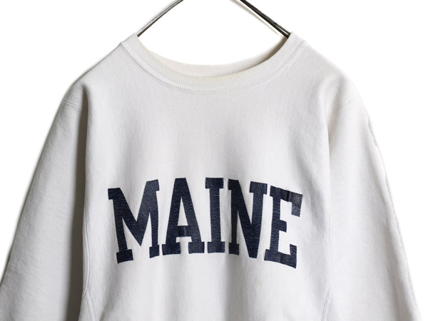 80s USA製 ★ チャンピオン リバースウィーブ プリント スウェット メンズ M 古着 ヴィンテージ 裏起毛 トレーナー カレッジ トリコタグ 白