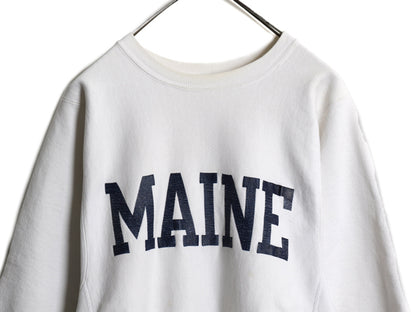 80s USA製 ★ チャンピオン リバースウィーブ プリント スウェット メンズ M 古着 ヴィンテージ 裏起毛 トレーナー カレッジ トリコタグ 白