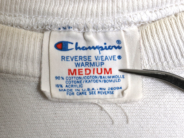 80s USA製 ★ チャンピオン リバースウィーブ プリント スウェット メンズ M 古着 ヴィンテージ 裏起毛 トレーナー カレッジ トリコタグ 白