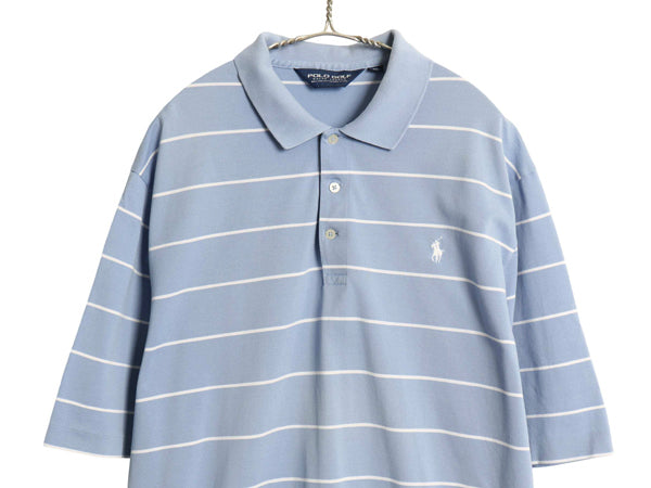 90s ポロゴルフ ラルフローレン ボーダー 鹿の子 半袖 ポロシャツ メンズ XL / オールド ポロ ペルー製 高級 100% ピマ コットン ツートン