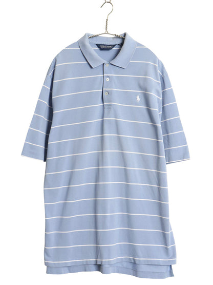 90s ポロゴルフ ラルフローレン ボーダー 鹿の子 半袖 ポロシャツ メンズ XL / オールド ポロ ペルー製 高級 100% ピマ コットン ツートン
