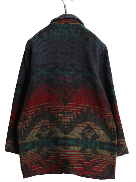 80s USA製 エルエルビーン ネイティブ ラグ ジャケット レディース M / 古着 ヴィンテージ ウール ハーフ コート 総柄 コンチョ アウトドア