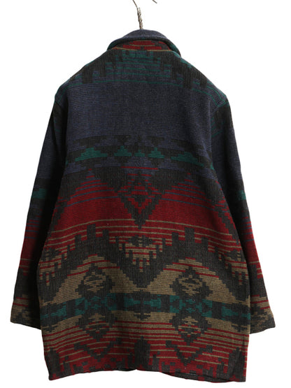 80s USA製 エルエルビーン ネイティブ ラグ ジャケット レディース M / 古着 ヴィンテージ ウール ハーフ コート 総柄 コンチョ アウトドア