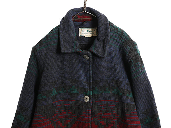 80s USA製 エルエルビーン ネイティブ ラグ ジャケット レディース M / 古着 ヴィンテージ ウール ハーフ コート 総柄 コンチョ アウトドア