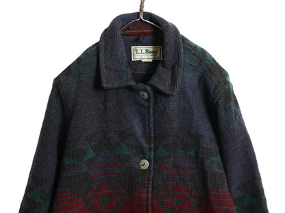 80s USA製 エルエルビーン ネイティブ ラグ ジャケット レディース M / 古着 ヴィンテージ ウール ハーフ コート 総柄 コンチョ アウトドア