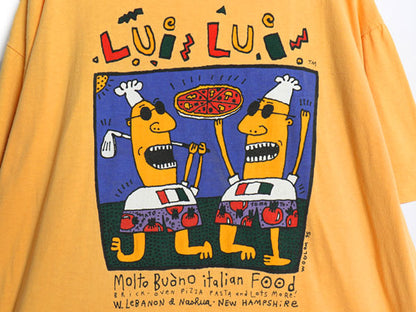 90s 企業 アート イラスト プリント 半袖 Tシャツ メンズ XL オールド キャラクター グラフィック シングルステッチ 大きいサイズ イエロー