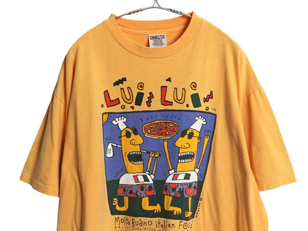90s 企業 アート イラスト プリント 半袖 Tシャツ メンズ XL オールド キャラクター グラフィック シングルステッチ 大きいサイズ イエロー