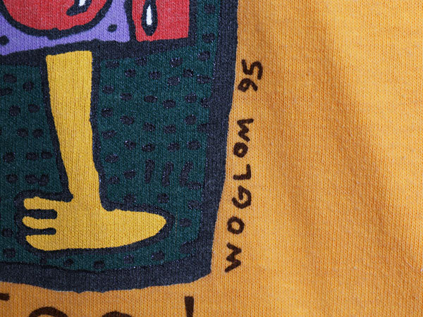 90s 企業 アート イラスト プリント 半袖 Tシャツ メンズ XL オールド キャラクター グラフィック シングルステッチ 大きいサイズ イエロー