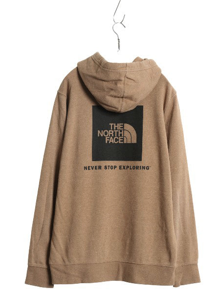 ノースフェイス 両面 プリント スウェット フード パーカー メンズ L / アウトドア プルオーバー トレーナー 裏起毛 ボックスロゴ ブラウン