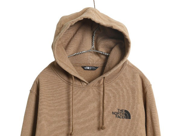 ノースフェイス 両面 プリント スウェット フード パーカー メンズ L / アウトドア プルオーバー トレーナー 裏起毛 ボックスロゴ ブラウン