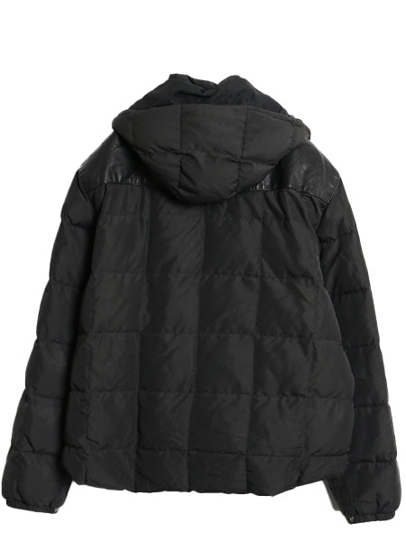 90s ポロ ラルフローレン 本革 レザー 切替 ダウン ジャケット メンズ XXL オールド ナイロン マウンテン パーカー フード 大きいサイズ 黒