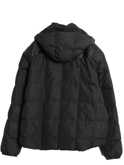 90s ポロ ラルフローレン 本革 レザー 切替 ダウン ジャケット メンズ XXL オールド ナイロン マウンテン パーカー フード 大きいサイズ 黒