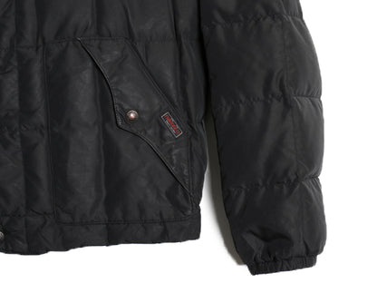 90s ポロ ラルフローレン 本革 レザー 切替 ダウン ジャケット メンズ XXL オールド ナイロン マウンテン パーカー フード 大きいサイズ 黒