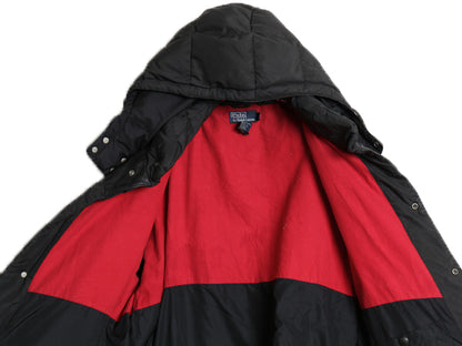 90s ポロ ラルフローレン 本革 レザー 切替 ダウン ジャケット メンズ XXL オールド ナイロン マウンテン パーカー フード 大きいサイズ 黒