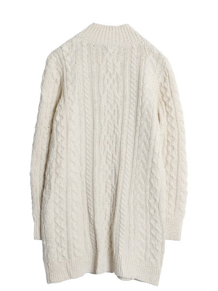 アイルランド製 エルエルビーン フィッシャーマン ニット ロング カーディガン レディース M / 前開き 羽織り ウール セーター ナチュラル