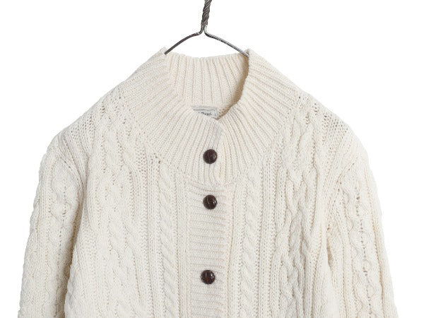アイルランド製 エルエルビーン フィッシャーマン ニット ロング カーディガン レディース M / 前開き 羽織り ウール セーター ナチュラル