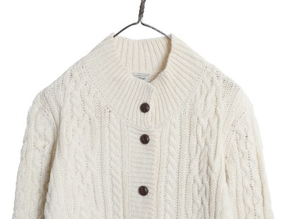 アイルランド製 エルエルビーン フィッシャーマン ニット ロング カーディガン レディース M / 前開き 羽織り ウール セーター ナチュラル