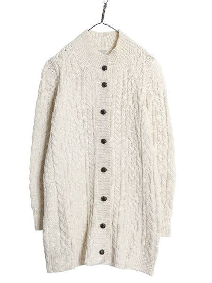 アイルランド製 エルエルビーン フィッシャーマン ニット ロング カーディガン レディース M / 前開き 羽織り ウール セーター ナチュラル