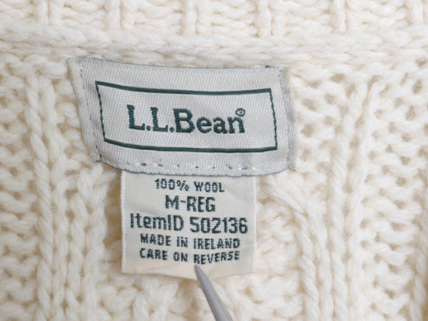 アイルランド製 エルエルビーン フィッシャーマン ニット ロング カーディガン レディース M / 前開き 羽織り ウール セーター ナチュラル